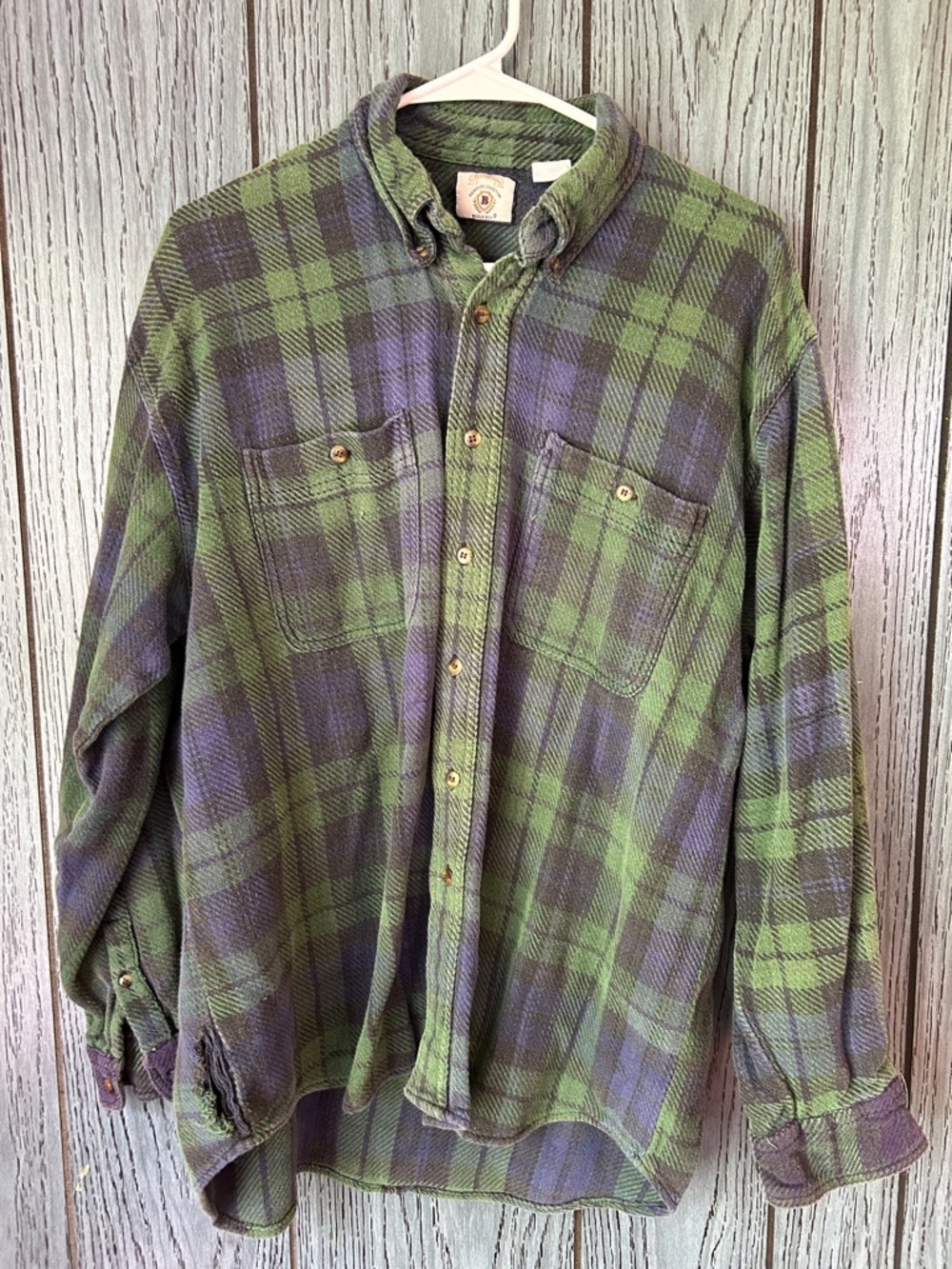 Vintage men’s Bugle Boy Green and Black Plaid Cotton Shirt Jacket size xl